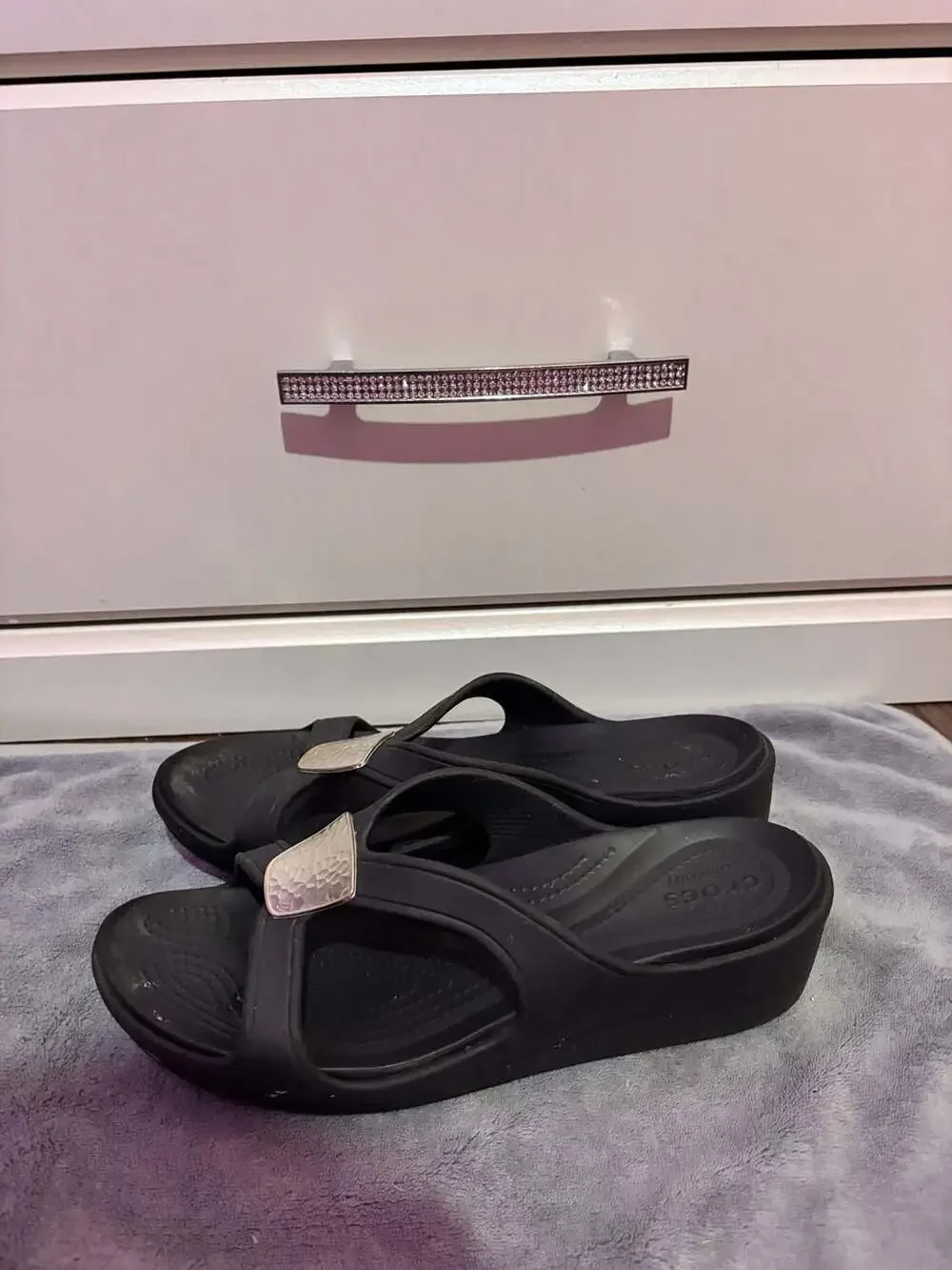 Crocs Sanrah Embellished Wedge Sandal with Hammered Metallic Medallion